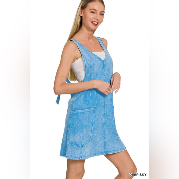 Zenana Acid Washed Overall Knit Mini Dress - Picture 3 of 5